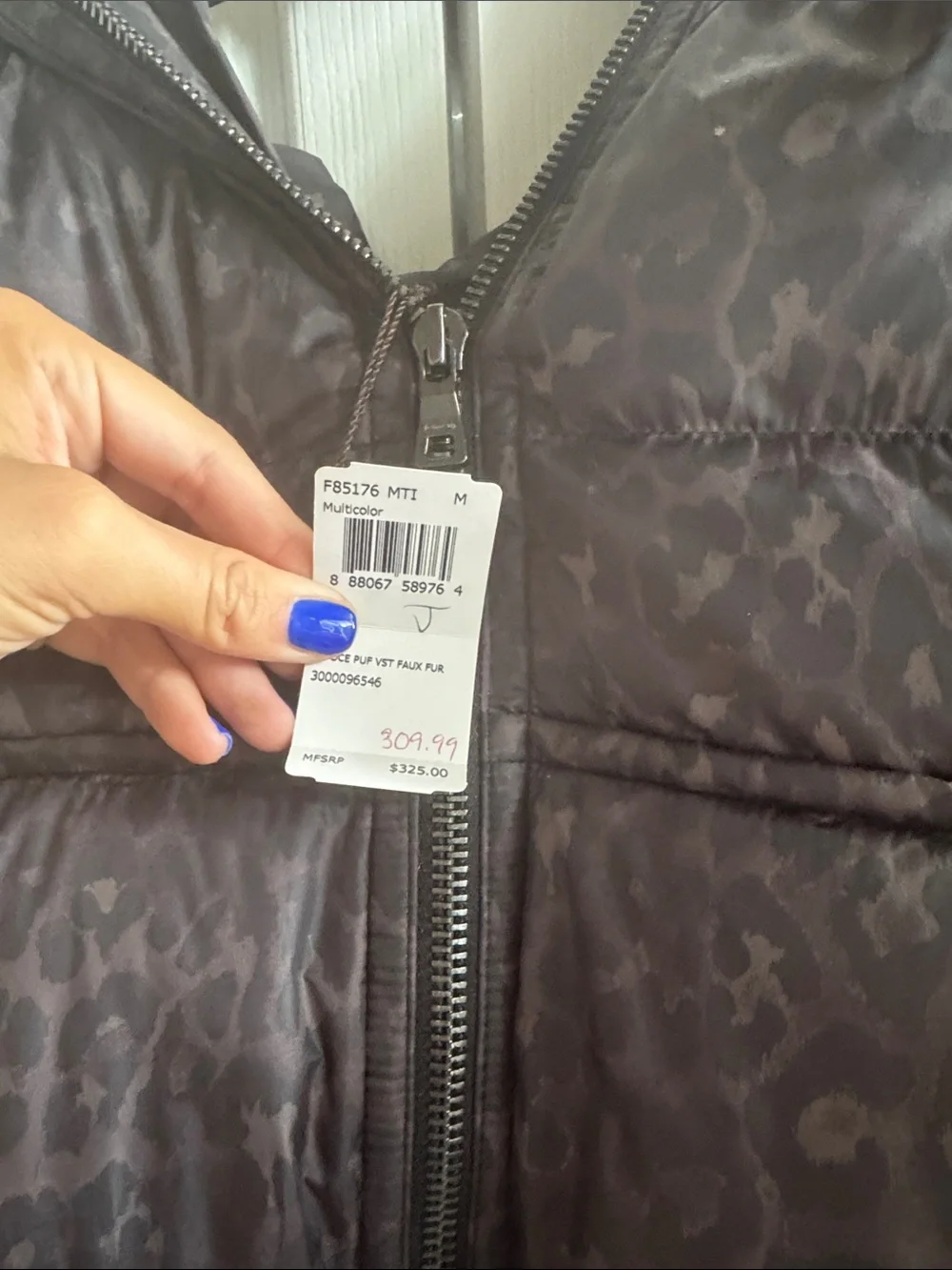 Coach Black Quilted Hooded Vest with Subtle Leopard Print